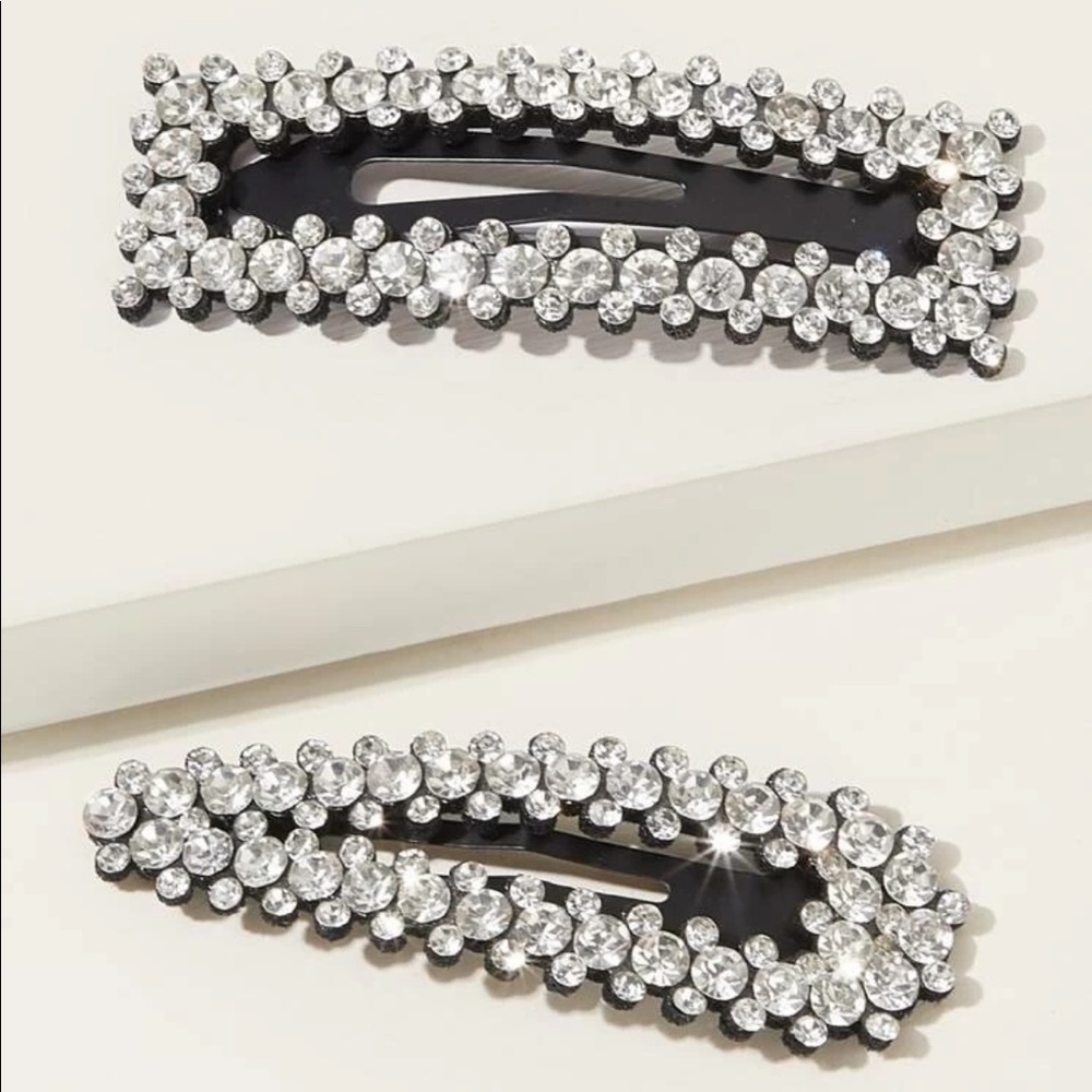 2 Pc. Rhinestone Snap Hair Clips - Picture 2 of 3